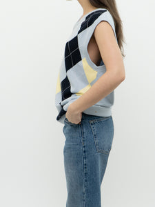 Vintage x Made in Hong Kong x Blue Argyle Cotton Knit Vest (S-L)