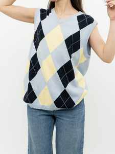 Vintage x Made in Hong Kong x Blue Argyle Cotton Knit Vest (S-L)