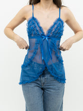 Load image into Gallery viewer, Vintage x Blue Frilly Mesh Tank (XS, S)