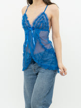 Load image into Gallery viewer, Vintage x Blue Frilly Mesh Tank (XS, S)