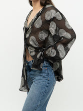 Load image into Gallery viewer, Vintage x Made in Korea x Sheer Black &amp; Silver Patterned Buttonup (XS-XXL)