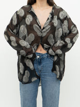 Load image into Gallery viewer, Vintage x Made in Korea x Sheer Black &amp; Silver Patterned Buttonup (XS-XXL)