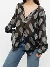 Load image into Gallery viewer, Vintage x Made in Korea x Sheer Black &amp; Silver Patterned Buttonup (XS-XXL)