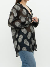 Load image into Gallery viewer, Vintage x Made in Korea x Sheer Black &amp; Silver Patterned Buttonup (XS-XXL)