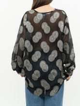 Load image into Gallery viewer, Vintage x Made in Korea x Sheer Black &amp; Silver Patterned Buttonup (XS-XXL)