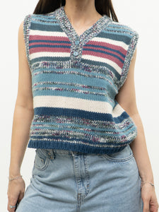 Vintage x Heathered Blue Striped Knit Vest (XS-M)