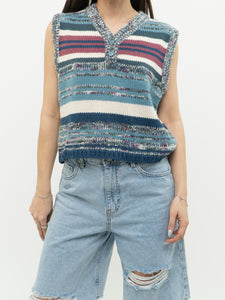 Vintage x Heathered Blue Striped Knit Vest (XS-M)