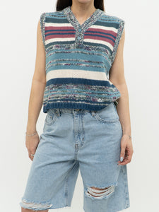 Vintage x Heathered Blue Striped Knit Vest (XS-M)