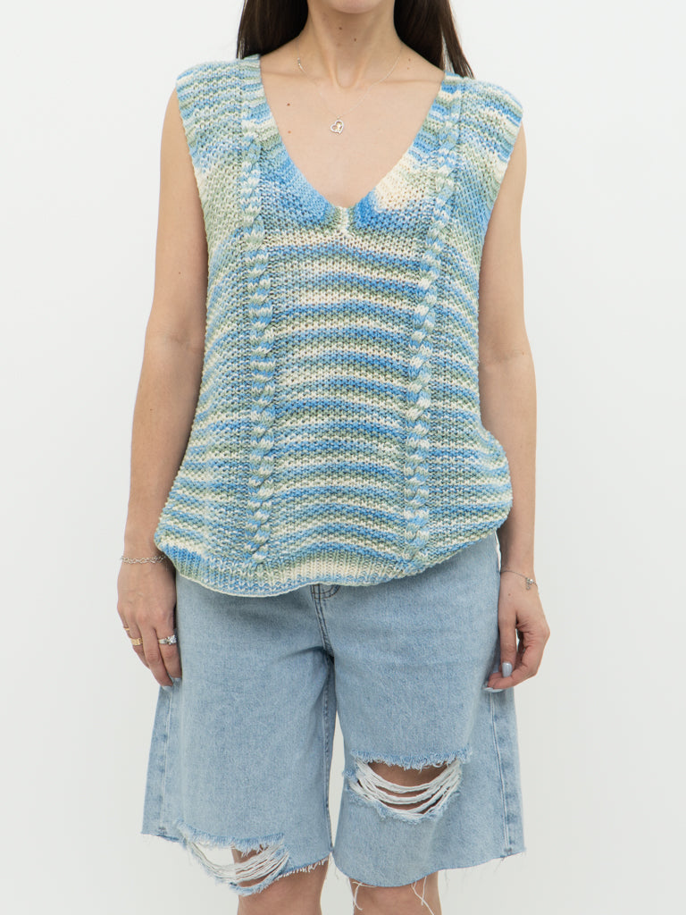 Vintage x Blue & Green Cotton Handknit Vest (S-L)