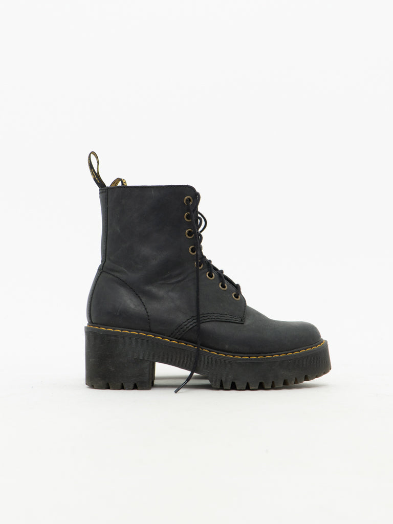 DOC MARTENS x Black Heeled Boot (7, 7.5)