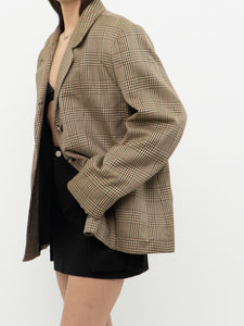 Vintage x Made in Canada x Beige Plaid Woolk & Silk-blend Blazer (M, L)