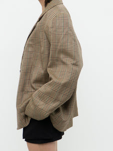 Vintage x Made in Canada x Beige Plaid Woolk & Silk-blend Blazer (M, L)