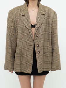 Vintage x Made in Canada x Beige Plaid Woolk & Silk-blend Blazer (M, L)