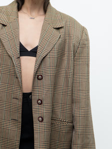 Vintage x Made in Canada x Beige Plaid Woolk & Silk-blend Blazer (M, L)