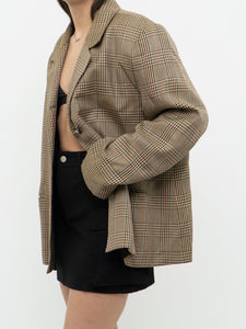 Vintage x Made in Canada x Beige Plaid Woolk & Silk-blend Blazer (M, L)