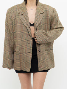 Vintage x Made in Canada x Beige Plaid Woolk & Silk-blend Blazer (M, L)