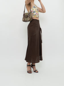 Vintage x Made in Turkey x Brown Linen Midi Skirt (XS, S)