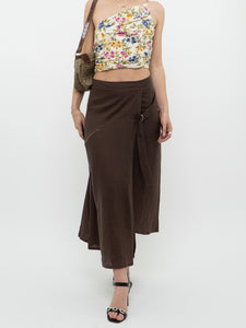 Vintage x Made in Turkey x Brown Linen Midi Skirt (XS, S)