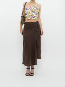 Vintage x Made in Turkey x Brown Linen Midi Skirt (XS, S)