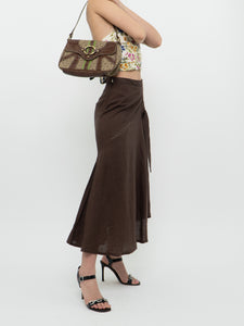 Vintage x Made in Turkey x Brown Linen Midi Skirt (XS, S)