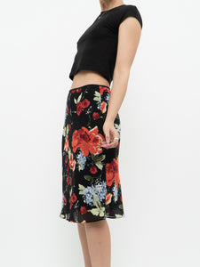 Vintage x Made in Canada x LOUBEN Black Floral Midi Skirt (XS, S)