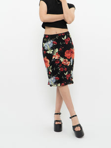 Vintage x Made in Canada x LOUBEN Black Floral Midi Skirt (XS, S)