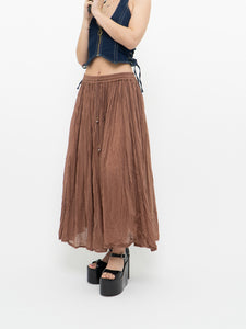 Vintage x Lightweight Brown Cotton Pleated Skirt (XS-M)