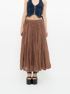 Vintage x Lightweight Brown Cotton Pleated Skirt (XS-M)