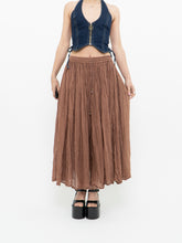 Load image into Gallery viewer, Vintage x Lightweight Brown Cotton Pleated Skirt (XS-M)