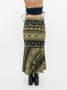 Vintage x Soft Green Patterned Skirt (S, M)