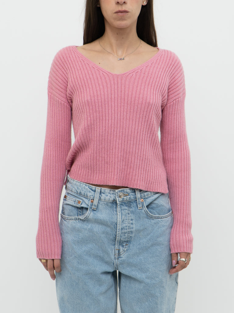 Modern x NOBO Cotton-Blend Pink Ribbed Knit Sweater (XS, S)