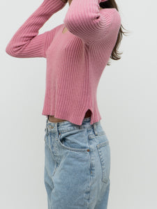 Modern x NOBO Cotton-Blend Pink Ribbed Knit Sweater (XS, S)