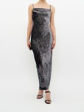 Load image into Gallery viewer, Vintage x Made in Canada x Grey Velvet Mesh Floral Dress (S)