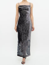 Load image into Gallery viewer, Vintage x Made in Canada x Grey Velvet Mesh Floral Dress (S)