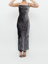 Load image into Gallery viewer, Vintage x Made in Canada x Grey Velvet Mesh Floral Dress (S)