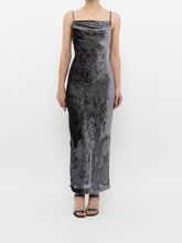 Load image into Gallery viewer, Vintage x Made in Canada x Grey Velvet Mesh Floral Dress (S)