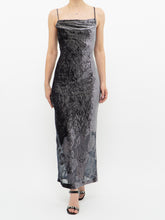 Load image into Gallery viewer, Vintage x Made in Canada x Grey Velvet Mesh Floral Dress (S)