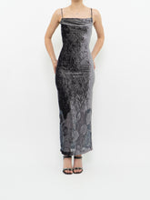 Load image into Gallery viewer, Vintage x Made in Canada x Grey Velvet Mesh Floral Dress (S)