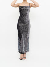 Load image into Gallery viewer, Vintage x Made in Canada x Grey Velvet Mesh Floral Dress (S)