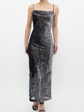 Load image into Gallery viewer, Vintage x Made in Canada x Grey Velvet Mesh Floral Dress (S)