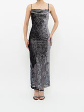 Load image into Gallery viewer, Vintage x Made in Canada x Grey Velvet Mesh Floral Dress (S)