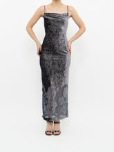 Load image into Gallery viewer, Vintage x Made in Canada x Grey Velvet Mesh Floral Dress (S)