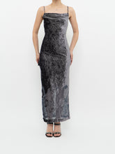 Load image into Gallery viewer, Vintage x Made in Canada x Grey Velvet Mesh Floral Dress (S)