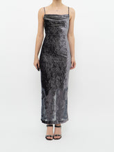 Load image into Gallery viewer, Vintage x Made in Canada x Grey Velvet Mesh Floral Dress (S)