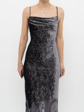 Load image into Gallery viewer, Vintage x Made in Canada x Grey Velvet Mesh Floral Dress (S)