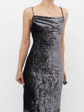 Load image into Gallery viewer, Vintage x Made in Canada x Grey Velvet Mesh Floral Dress (S)