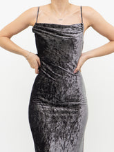 Load image into Gallery viewer, Vintage x Made in Canada x Grey Velvet Mesh Floral Dress (S)