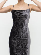 Load image into Gallery viewer, Vintage x Made in Canada x Grey Velvet Mesh Floral Dress (S)