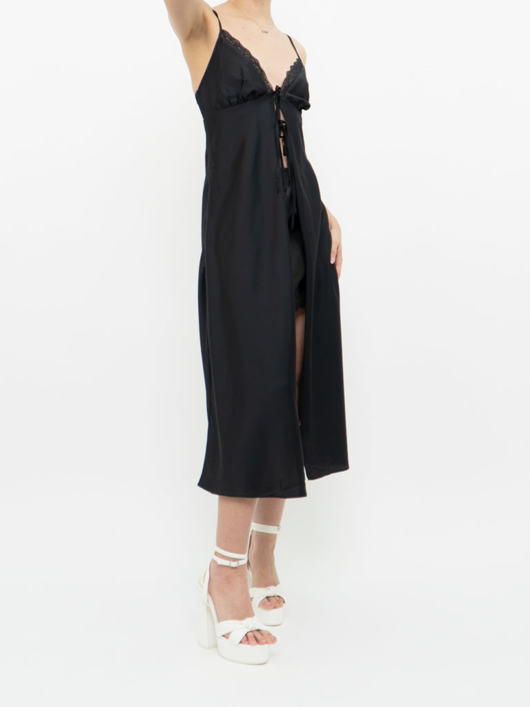 Modern x Black Satin Front-tie Top/Dress (S)