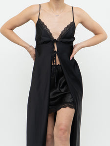 Modern x Black Satin Front-tie Top/Dress (S)